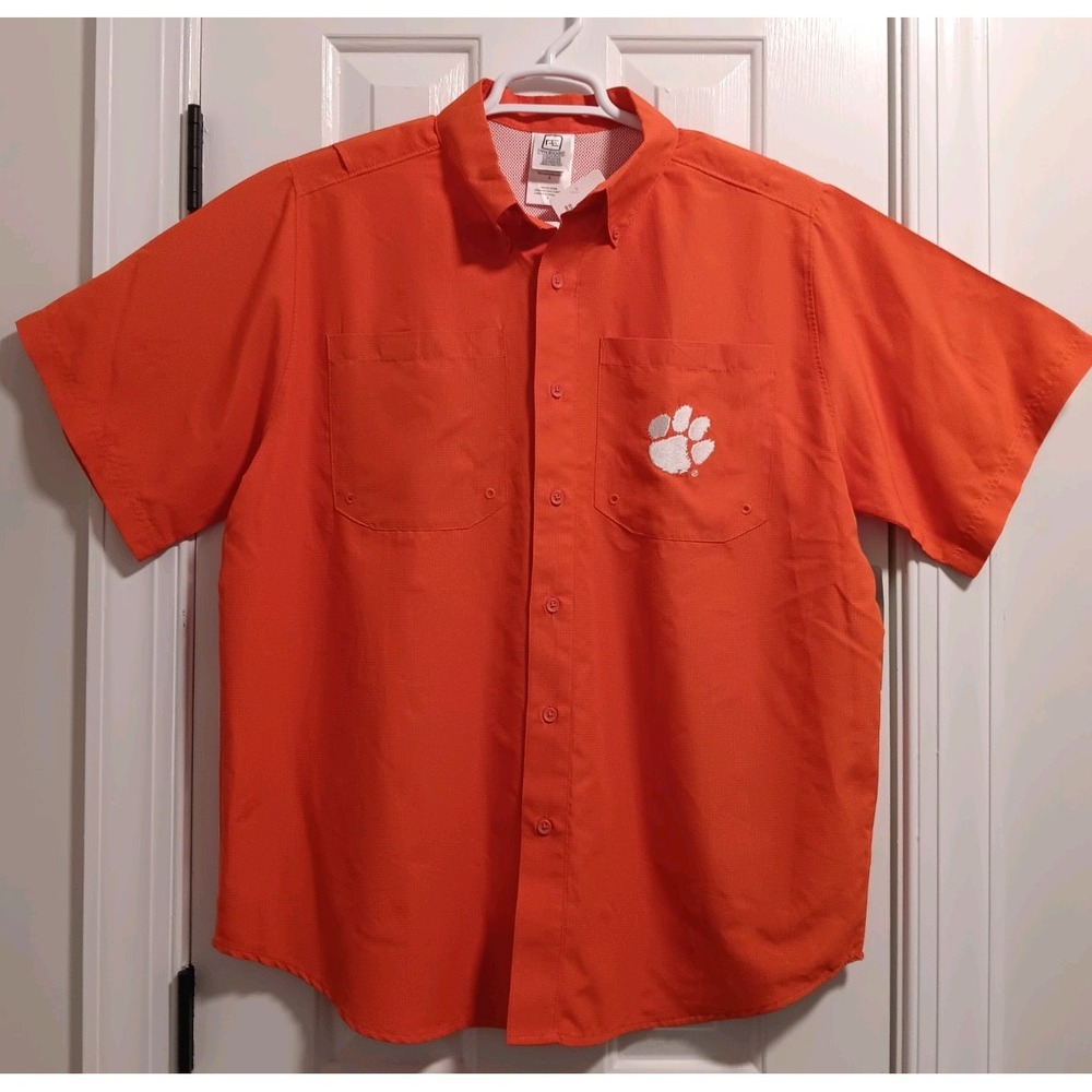 Clemson Tigers PFG Mens Button Down Vented Fishing Shirt Orange Large ProEdge